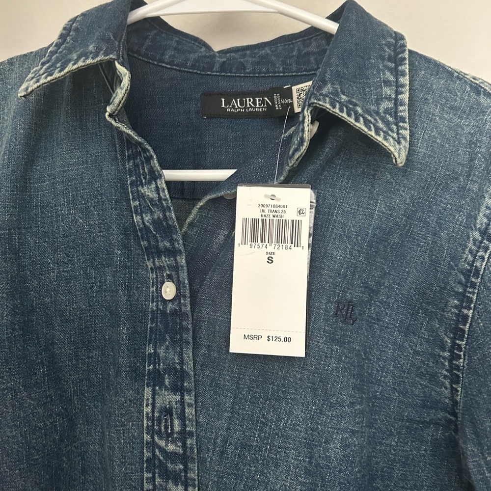 NWT Lauren Ralph Lauren Classic Fit Denim Shirt Small - Picture 6 of 6